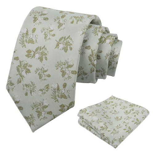 Image of Alizeal Mens 3.15'' Light Color Rustic Tie Handkerchief | with Flower Printed Handkerchief for Wedding Business Daily Wear