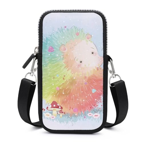 Sac bandoulière téléphone motif hérisson arc-en-ciel - Pochette portefeuille pour femme 17.5x10cm