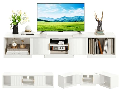 IRONCK Armoire TV Extensible 160 à 200 cm, Meuble Bas pour téléviseur de 30 à 75 Pouces, Angle Rotatif, en Bois, 2 Portes et Espace de Rangement réglable,...