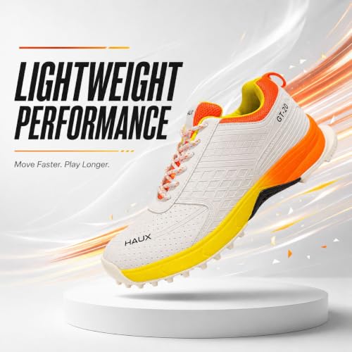Image of HAUX GT-20 Cricket Shoes for Men - Lightweight TPR Studs for Turf & Hard Ground, Non-Marking Sole, Responsive Cushioning