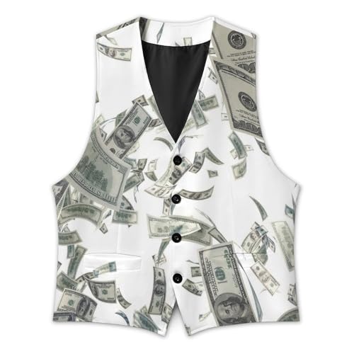 100 Dollar Flying Bills Men's Suit Vest Slim Fit V-Ncek Waistcoat Business Casual Vest3