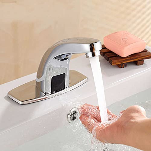 DCYEQRQ Bathroom Sink Tap Automatic Sink Mixers Sensor Tap, Hands Free Infrared Water Tap, Hands Touchless Cold Inductive Electric Basin Faucet Bathroom Basin Taps