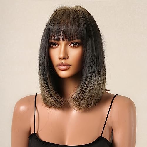 Testar Short Bob Wigs For Women Short Brown Ombre Wigs With Bangs Synthetic Wig Hair Repalcementfor Girl Use #TOP3