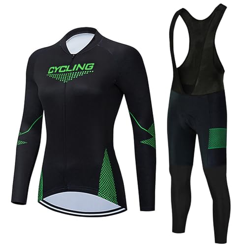 Completo Ciclismo Donna Abbigliamento Bici MTB,Tuta da Ciclista Maglietta Ciclo Maniche Lunghe Giacca e Salopette Pantaloni con 19D Gel Imbottiti,Completi Maglia Bicicletta Primavera Autunno|3,L