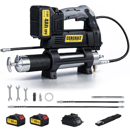 Cerexult Electric Grease Gun with Strap, Upgraded Battery Powered Grease Gun - 2 x 4.0Ah Li-Ion Battery, 12000 PSI High-Pressure, 14oz Capacity, 39.3