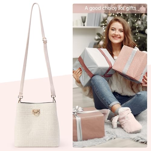KALIDI FANCY FOREST Kleine Umhängetasche Damen, Leder Crossbody Bag Damen, Stylische Handtasche mit Verstellbarem Gurt,Beige