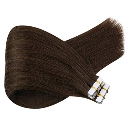 VeSunny 24inch #4 Dark Brown Straight Tape in Extensions Salon Quality Real Human Hair Professional Tape on Skin Weft Hair Extensions 20pcs/50g
