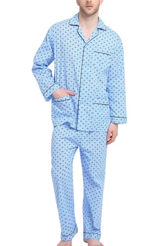 Image of GLOBAL Mens Pajamas Set, 100% Cotton Woven Drawstring Sleepwear Set with Top and Pants /Bottoms