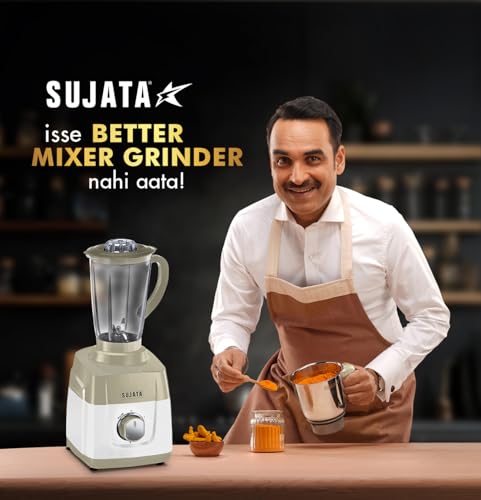 Image of Sujata MG01 Mixer Grinder 1000Watts | Double Ball Bearing Motor | 24000 RPM | Non-Stop 90 Mins Running | 3 Jars including 1750ml Blender, 1000ml Grinder, 500ml Chutney Jar | Beige & White