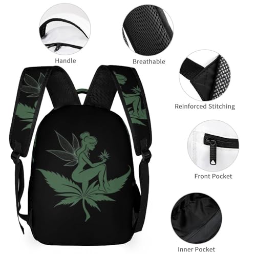 Weeds Fairy 3 PCS Backpack Set Casual Daypack with Insulated Lunch Bag & Pencil Case3