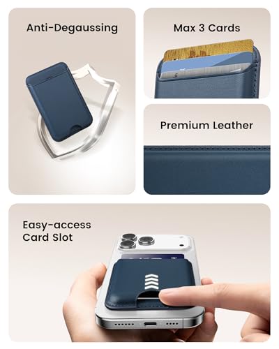 Image of Magnetic Mag-safe Wallet Cell Phone Card Holder for Phone Case with Mag-Safe, Stronger Magnetic RFID Leather Stick on Phone Wallet Compatible with iPhone 17 /16 /15 /14 /13 /12 Series,Navy Blue Color