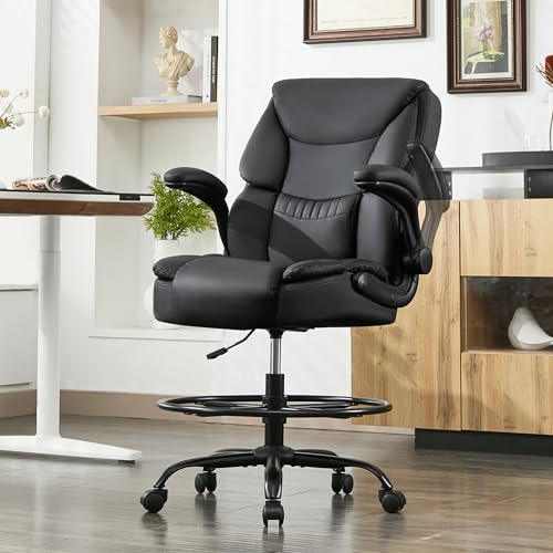 500LBS Drafting Chair, High Back Safer Standing Desk Chair, Executive Tall Office Chair with Flip-up...