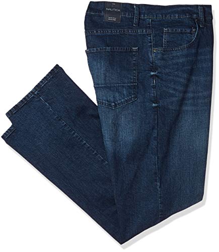 Nautica Men's Big and Tall Straight Fit Medium Blue Stretch 5 Pocket Jean, Pure deep Bay wash, 46W 34L