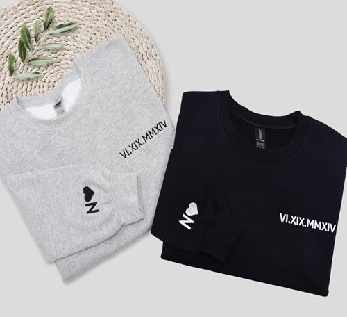 NACRE APPAREL Custom Roman Numeral Embroidered Sweatshirt Hoodie Matching Initial on Sleeve Design Your Own Personalized3