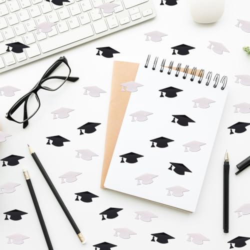 Image of Black and Black Graduation Cap Confetti 2026, Class of 2026 Table Centerpiece Grad Confetti for 2026 Graduation Party Decorations Supplies