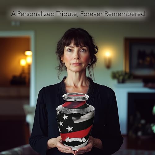 Image of Red Line Flag Cremation Urns for Human Ashes Adult Man & Urns for Ashes