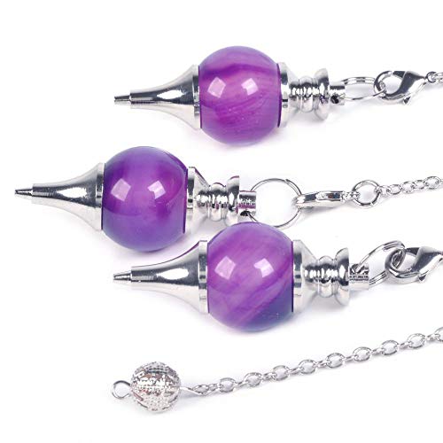 Just In Stones Purple Brazilian Agate Gemstone Dowsing 40Mm Crystal Healing Chakra Reiki Point Pendulum #TOP2