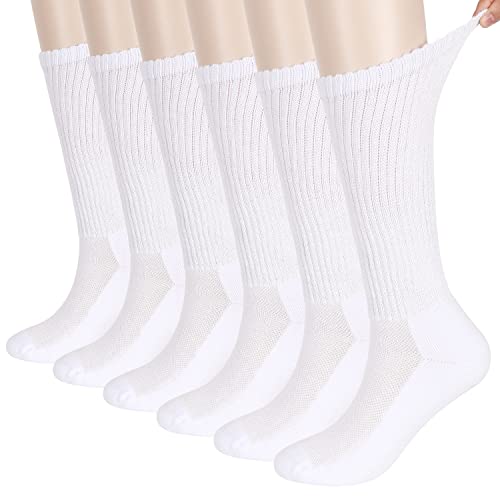 BampooPanPa 6 Pairs Bamboo Dress Socks Seamless Toe Cushioned Sole mid-calf Athletic Hiking Casual Sock Women&Men size10-13 white