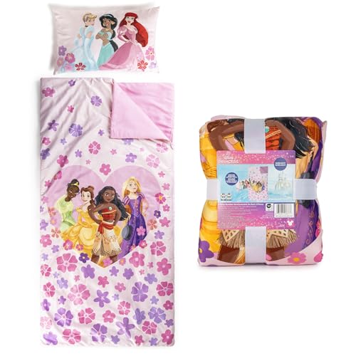 Image of Jay Franco Kids Slumber Bag and Pillow - 54 x 27 Inch Comfy Indoor Sleeping Bag for School and Sleepovers, 2 Piece Set, Pink - Princess