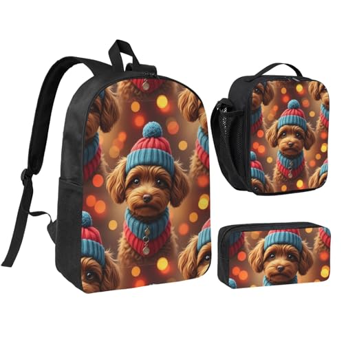 Backpack 3 Pcs Set For Unisex Bag For Unisex(for Cute Puppy Poodle)