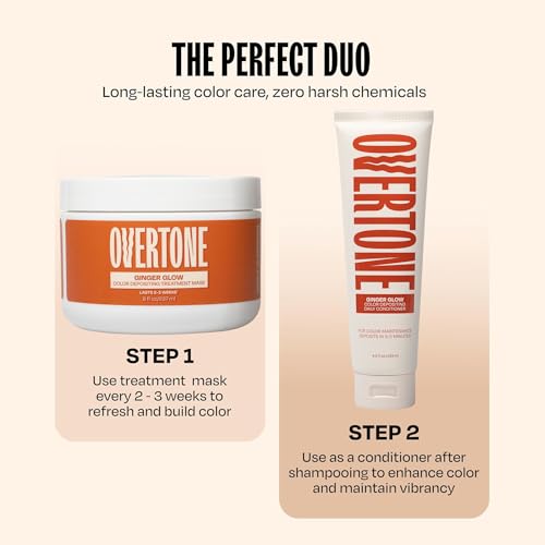Image of Overtone Semi Permanent Hair Color Conditioner, Ginger Glow, 8 oz, Nourishing, Damage-Free, Color Depositing Mask for All Hair Types with Shea Butter & Coconut Oil, Vegan & Cruelty-Free