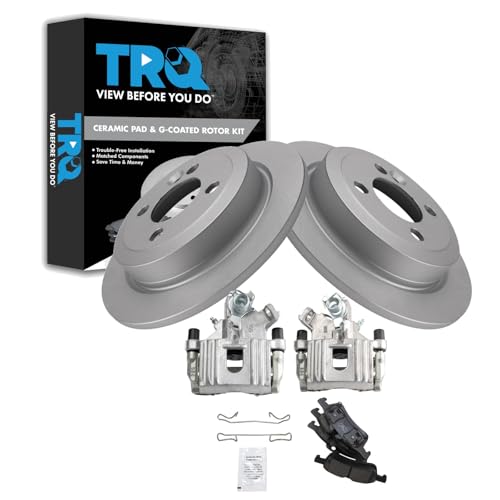 Image of TRQ Rear Brake Pad and Rotor Set Ceramic Solid Rotors Calipers
