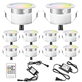 FVTLED Low Voltage 10pcs Multi-color RGB LED Deck Lights Kit 1-3/4