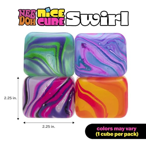 Schylling NeeDoh Nice Cube Swirl - Sensory Toy with a Super Solid Squish - Unique, Swirling Color Blend - Ages 3 and Up - Color May Vary; One Cube Per Pack