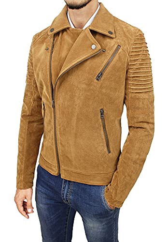 Manteau homme daim beige chameau veste d'hiver slim fit chic