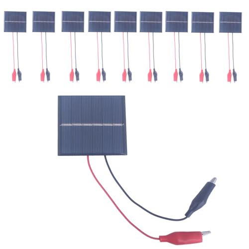 KEJNYT 10 Pcs Small Solar Panels, 0.45W 3V 150ma Solar Panel Module DIY Polysilicon Epoxy Solar Power kit Cell Charger 55mm*60mm with Wire Clip for Light Flashlight Toys (10Pcs 3V+ Wire Clip)