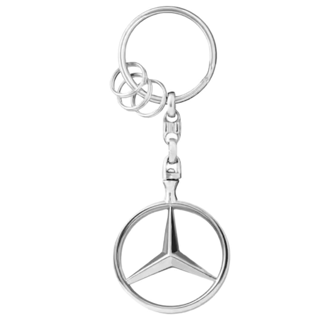 Mercedes-Benz, Llavero Bruselas, plateado, de zinc fundido a presión con varias anillas pequeñas. Producto Oficial Collection.