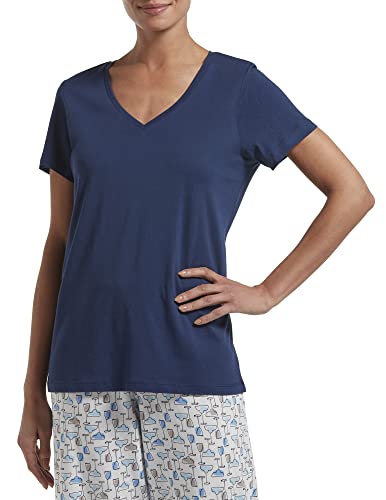 HUE Women's Sleepwell Basic Short Sleeve V-Neck T-Shirt for Lounging Or Sleeping, Made with Temperature Regulating Technology