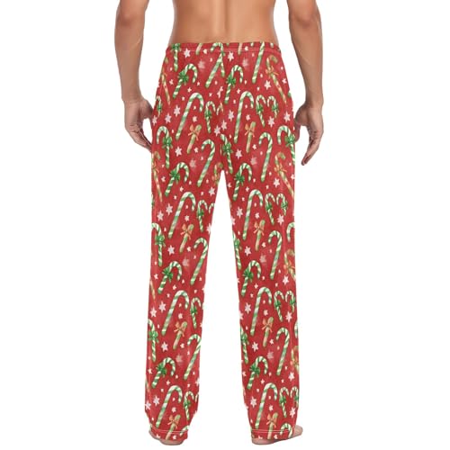 Mens Cotton Pajama Pants Sleep Lounge Pj Bottoms Sleepwear with Pockets Drawstring S Candy Cane Bow Star3