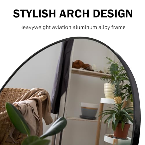 Black Arched Full Length Mirror, 76x34 Oversized Mirrors with Stand, Aluminum Full Length Floor Mirror with Arched-Top, Floor Standing Mirrors for Bedroom, Living Room