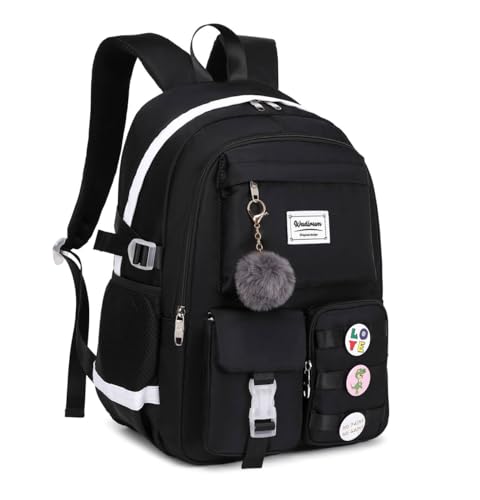 Women Casual Backpack Set Girl School Bookbag Set Cute Laptop Ruaksack Black3