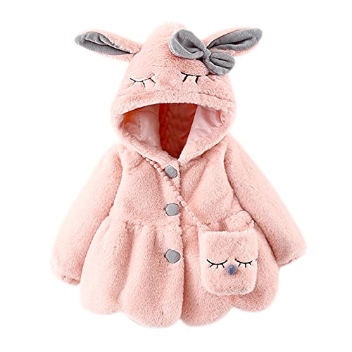 RNTOP Toddler Baby Girls Winter Coat Faux Furry Fleece Jacket Rabbit Bunny Ear Coats with Bag Girls (Pink, 12-18 months)