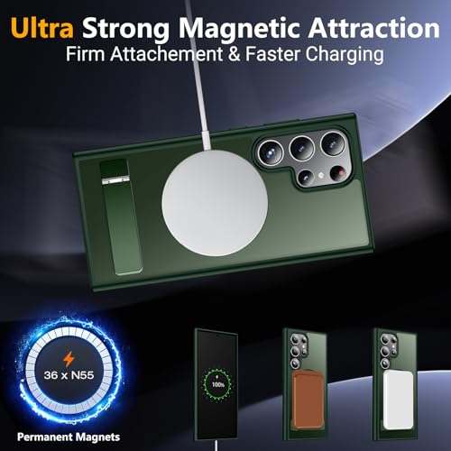 Image of SPIDERCASE Magnetic for Samsung Galaxy S24 Ultra Case, [3 Stand Ways][ Military Grade Drop Protection] with Invisible Stand Shockproof Slim Case for S24 Ultra 5G,Green
