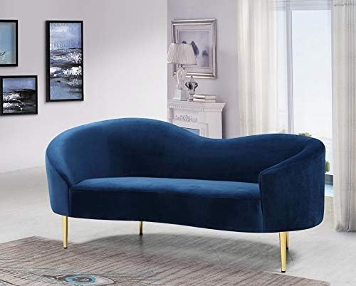 Navy Velvet Contemporary Sofa & Loveseat Set 2Pcs Ritz 659