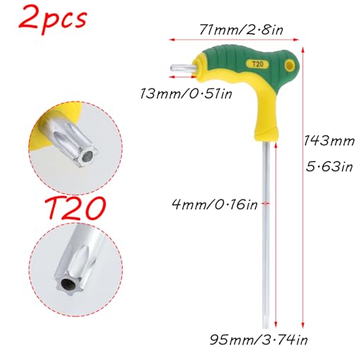 Image of Antrader T20 Torx Wrench,Anti Tamper Proof Hex Key,Chrome Vanadium Steel T-Handle Dual End Long Arm Screwdriver 2pcs,Two-tone