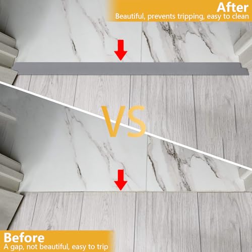 Gucass Übergangsprofil Wasserdicht Selbstklebend Grau, 3 M x 5cm Breit Vinyl Übergangsleiste, Ungelochte Abdeckleiste, Teppichleisten Selbstklebend, Übergangsschiene für Fliesen, Holz, Laminat