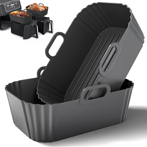 Sactercon Silicone Air Fryer Liners 2 Pack for 7.69.5L Ninja Foodi Dual Zone AF300UK AF400UK / KCP AF451UK Tower T17088 COSORI Instant & Chefman Dual Basket Air Fryers & Microwave Safe