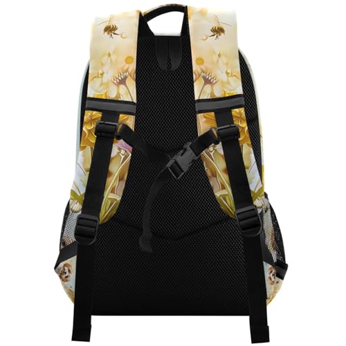 Dog Backpack for Students Boys Girls Cockapoo Dog Bees Sunflowers School Bag Travel Daypack Rucksack2