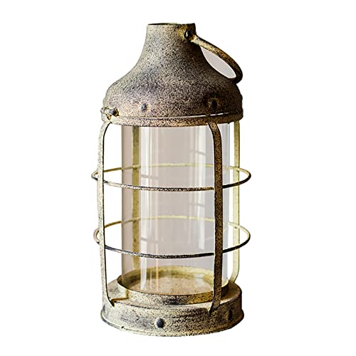 Lanterne à bougie en verre rustique avec poignée pour décoration de jardin