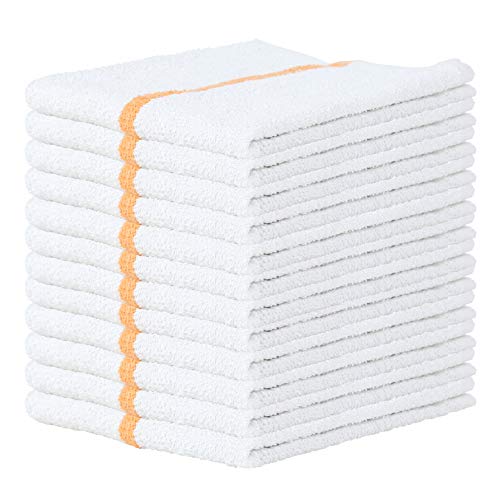 Arkwright Qwick Wick Bar Mop Towels - (Pack of 12) 100% Cotton Quick Dry Dishcloths, Super Absorbent Multipurpose Cleaning Rags for Restaurants, Kitchen, Bathroom, Hotel, 16 x 19 in, Gold Stripe
