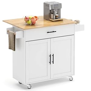 soges Rolling Kitchen Island on Wheels Serving Cart with Drop Leaf Design and Lockable Casters for Easy Mobility and Stability Ideal for Kitchen Cart Coffee Bar Microwave Cart