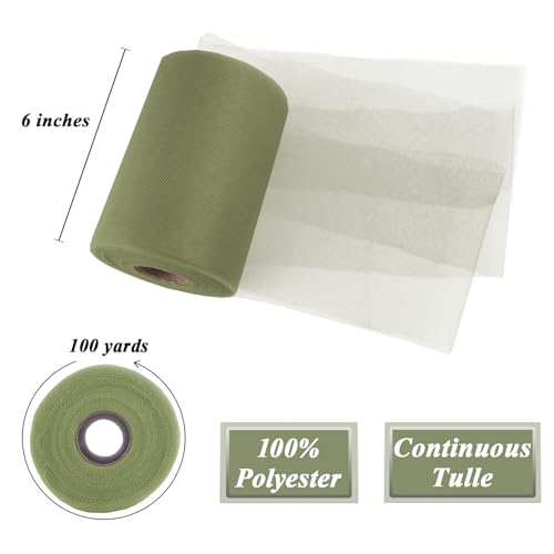 Image of Olive Green Tulle Fabric Roll 6 Inch x 100 Yards Tulle Ribbon