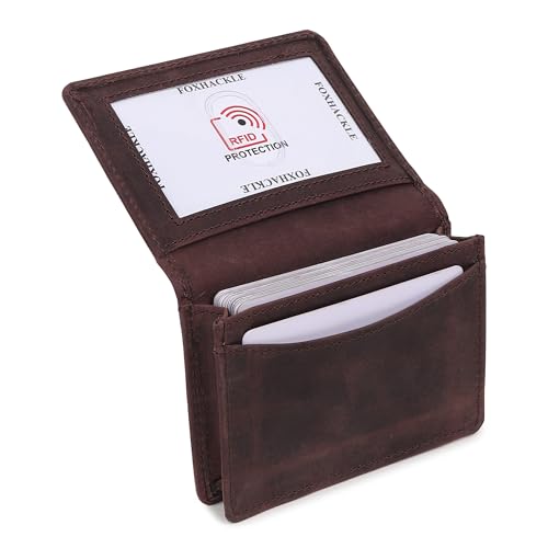 Leather Credit Card Holder For Men and Women,Small RFID Blocking Bifold Wallet (With ID Slot, Hunter Coffee Brown)