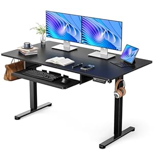 ErGear Electric Standing Desk with Keyboard Tray, 55×28 Inches Adjustable Height Sit Stand Up Desk, Home Office Desk Computer Workstation, Black
