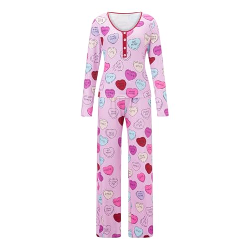 FULA-bao Valentine's Day Mommy and Me Matching Pajamas Sweet Heart Printed Long Sleeve Shirt Pants Set 2 Pcs Sleepwear Lounge2