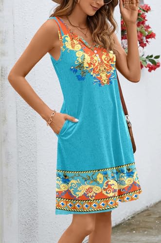 Image of Ladlop Summer Dresses for Women 2026 Beach Loose Casual A Line Dress Sleeveless V-Neck Sundress with Pockets